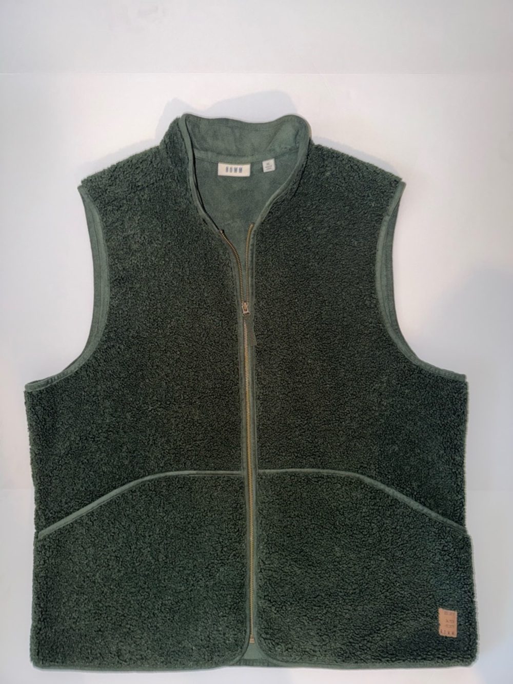 Rowm green bonded knit sherpa full-zip mockneck vest XL